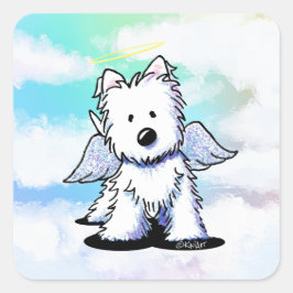 KiniArt Westie Angel Rainbow Fyrkantigt Klistermärke