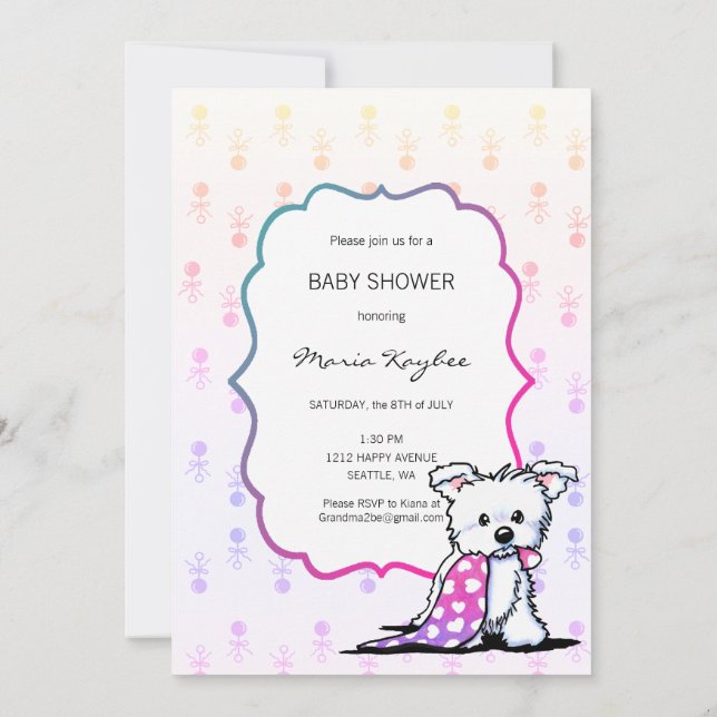 KiniArt Westie Baby Shower-inbjudningar Inbjudningar (Baksida)