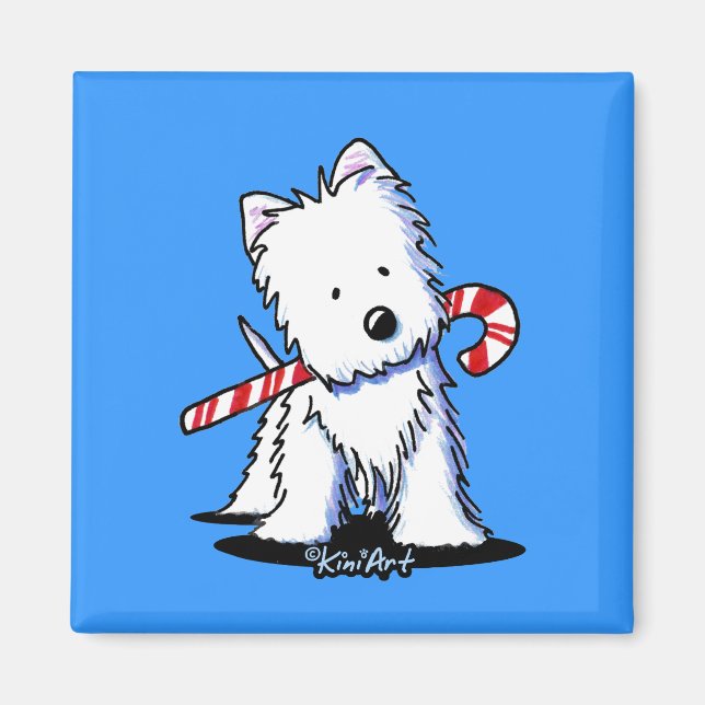 KiniArt Westie Candy cane Cutie Magnet (Framsidan)