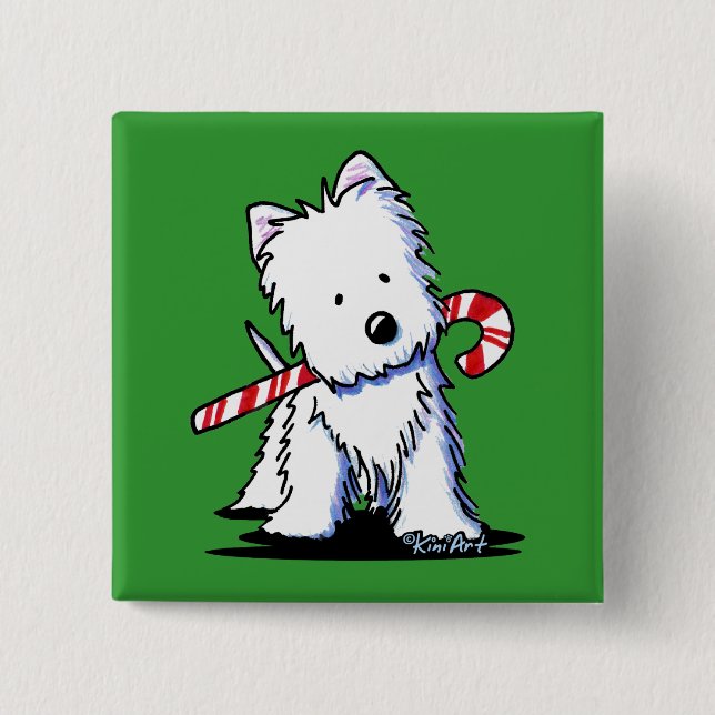 KiniArt Westie Candy cane Cutie Pin Knapp (Framsida)