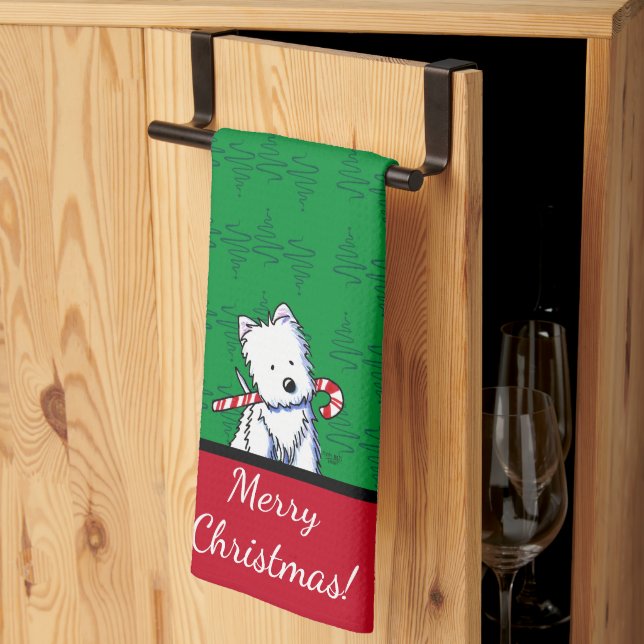 KiniArt Westie Candy cane jul Kökshandduk (Thirds Fold)