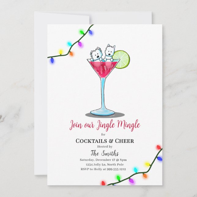 KiniArt Westie Christmas Party Invitations  Julkort (Framsida)