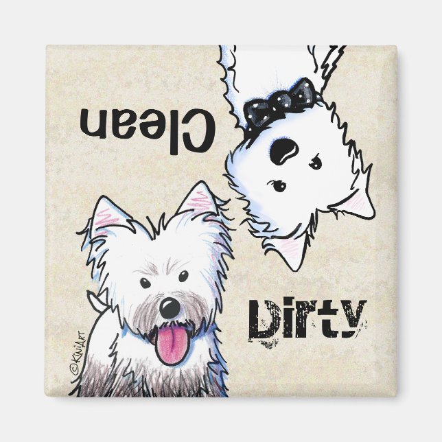 KiniArt Westie Clean Dirty Dishwasher magnet (Framsidan)