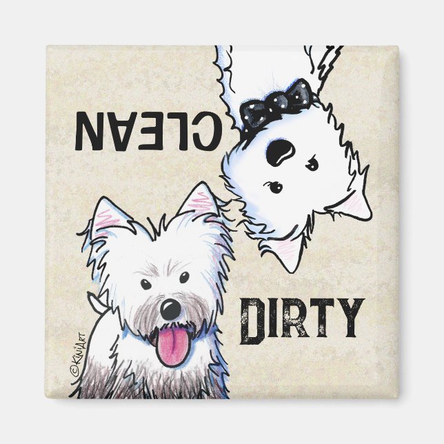 KiniArt Westie Clean Dirty Dishwasher magnet (Framsidan)