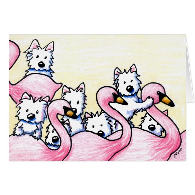 KiniArt Westie Flamingos OBS Kort (Framsidan Horizontal)