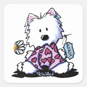 KiniArt Westie Flowers XOX Fyrkantigt Klistermärke