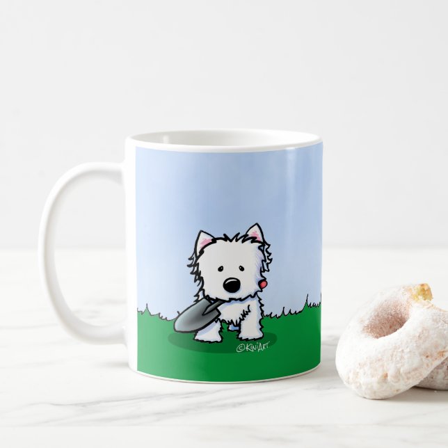 KiniArt Westie Garden Helper Hund Kaffemugg (Med munk)