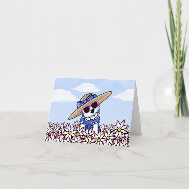 KiniArt Westie Girl Blommigt Note Card Tack Kort (Framsida)