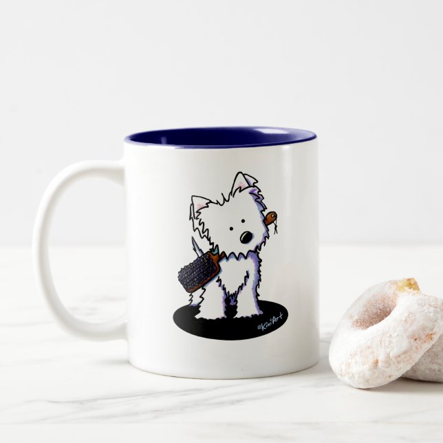 KiniArt Westie Groomer Två-Tonad Mugg (Med munk)