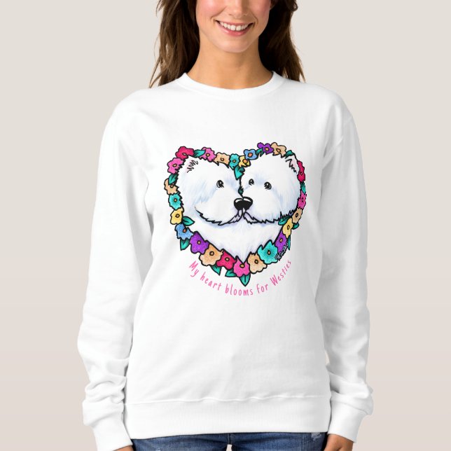 KiniArt Westie Heart Bloom T Shirt (Framsida)