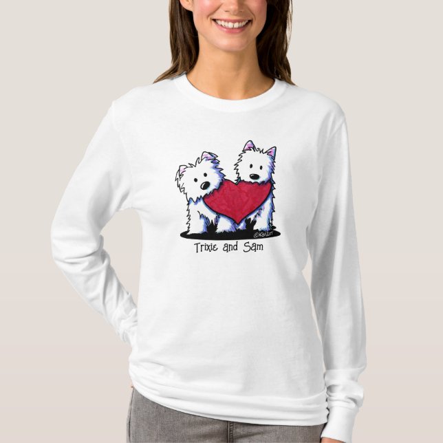 KiniArt Westie Heartfilt Duo T Shirt (Framsida)