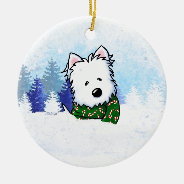 KiniArt Westie-Hund jul Julgransprydnad Keramik (Framsidan)