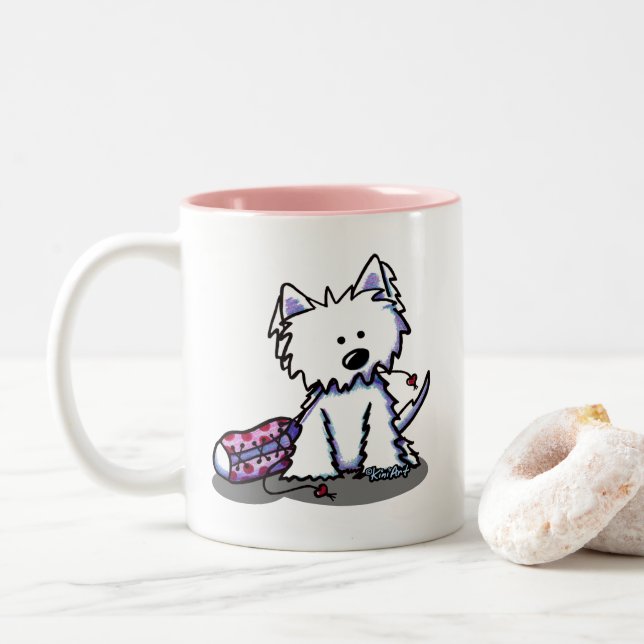 KiniArt Westie Hund Två-Tonad Mugg (Med munk)