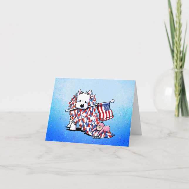 KiniArt Westie Liberty Patriotic Note Card Tack Kort (Framsida)