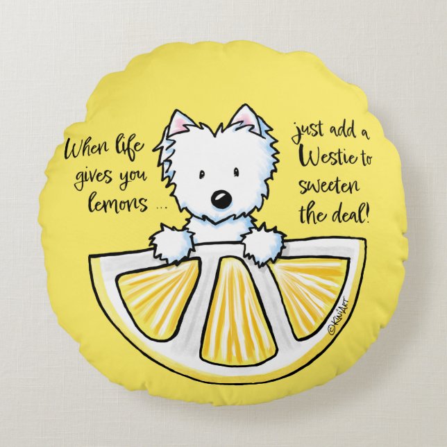 KiniArt Westie Life Lemons Round Pillow Rund Kudde (Framsidan)