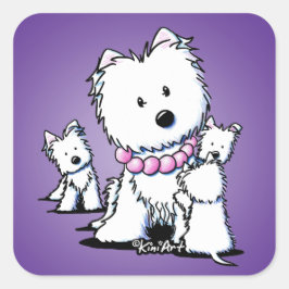 KiniArt Westie Mamma & Valps Stickers Fyrkantigt Klistermärke