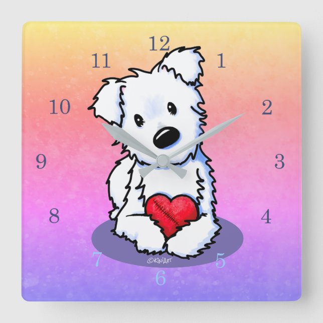 KiniArt Westie Mended Heart Fyrkantig Klocka (Framsida)