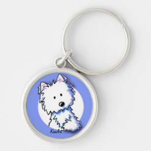 KiniArt Westie på blått Keychain Rund Silverfärgad Nyckelring
