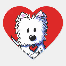 KiniArt Westie Red Heart Stickers Hjärtformat Klistermärke