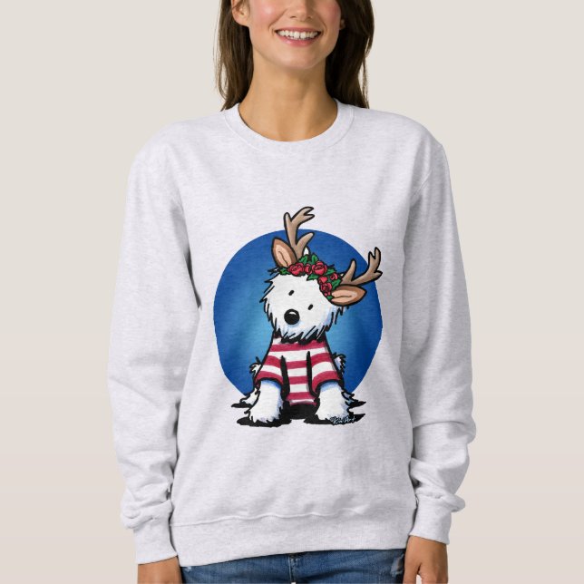 KiniArt Westie Reindeer Julsötskjorta T Shirt (Framsida)