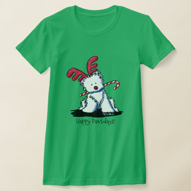 KiniArt Westie Reindeer Mörk Shirt T (Laydown)
