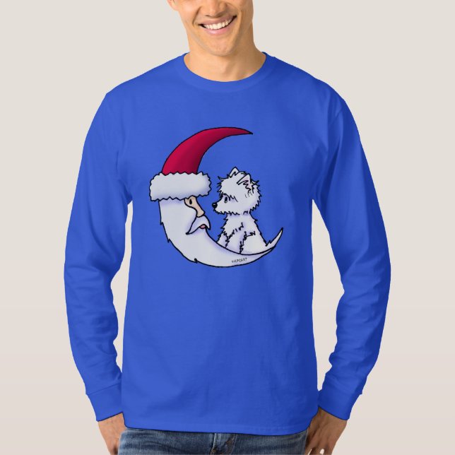 KiniArt Westie Santa Moon T Shirt (Framsida)