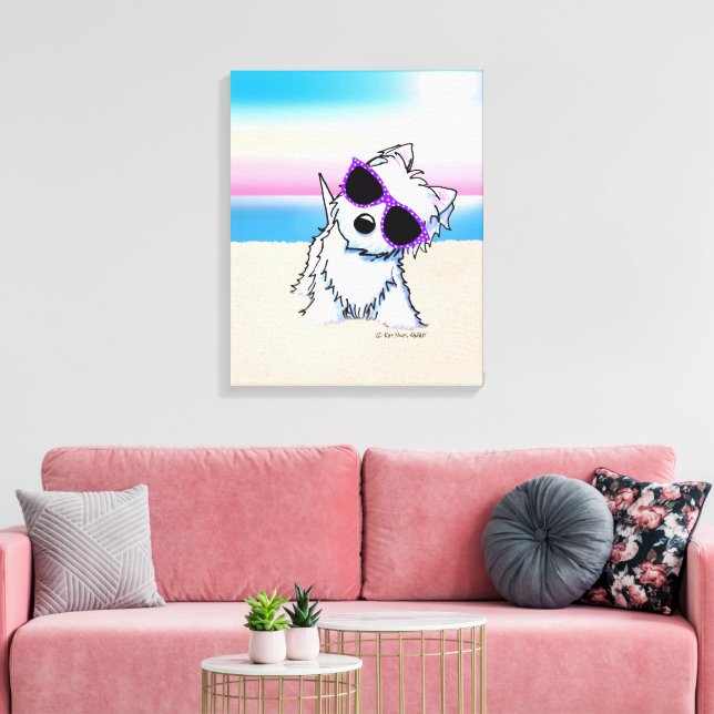 KiniArt Westie Terrier Beach Hund Canvastryck (Insitu (Vardagsrum))
