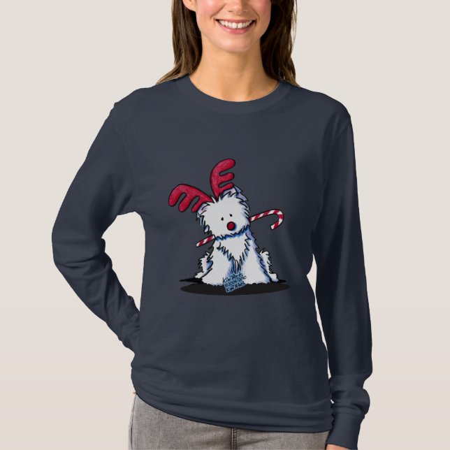 KiniArt Westie Terrier Reindeer Mörk Shirt Tröja (Framsida)