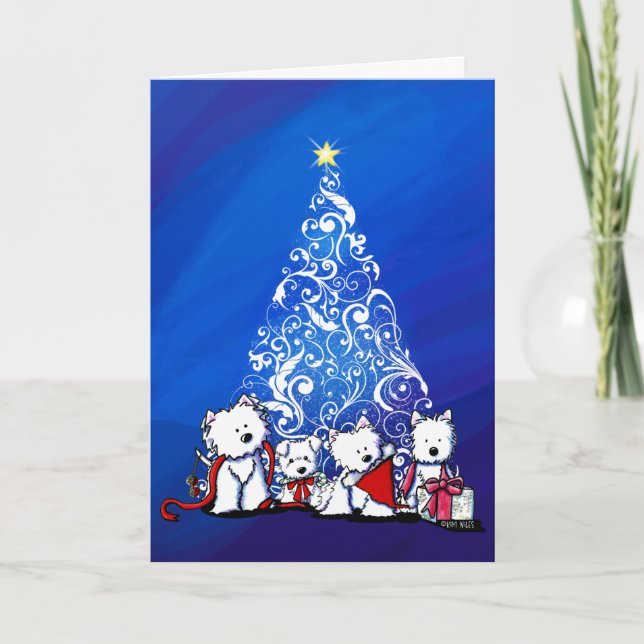 KiniArt Westie Terriers Christmas Card Kort (Framsida)