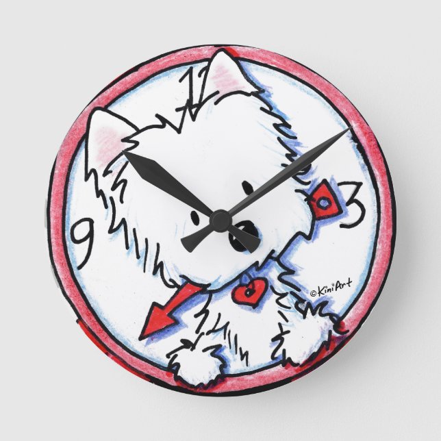 KiniArt Westie-tid Rund Klocka (Framsida)