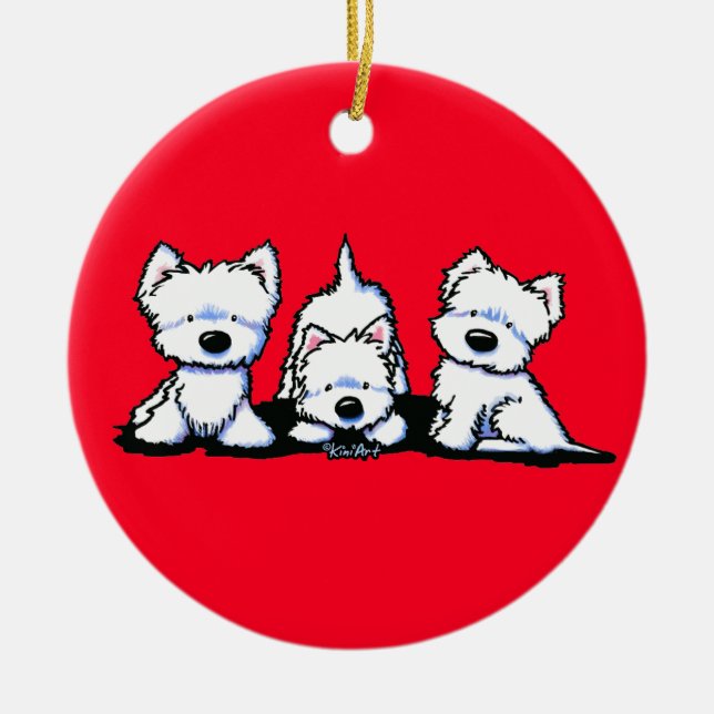 KiniArt Westie Trio Julgransprydnad Keramik (Framsidan)