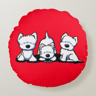 KiniArt Westie Trio Rund Kudde