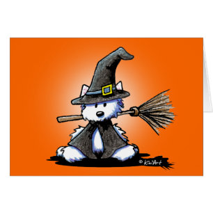 KiniArt Westie Witch Halloween-kort OBS Kort