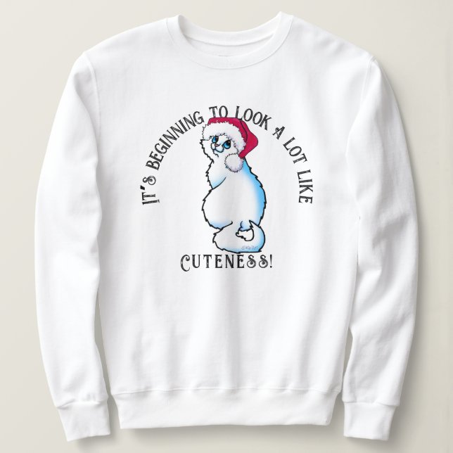 KiniArt White Cat-jultröja T Shirt (Design framsida)