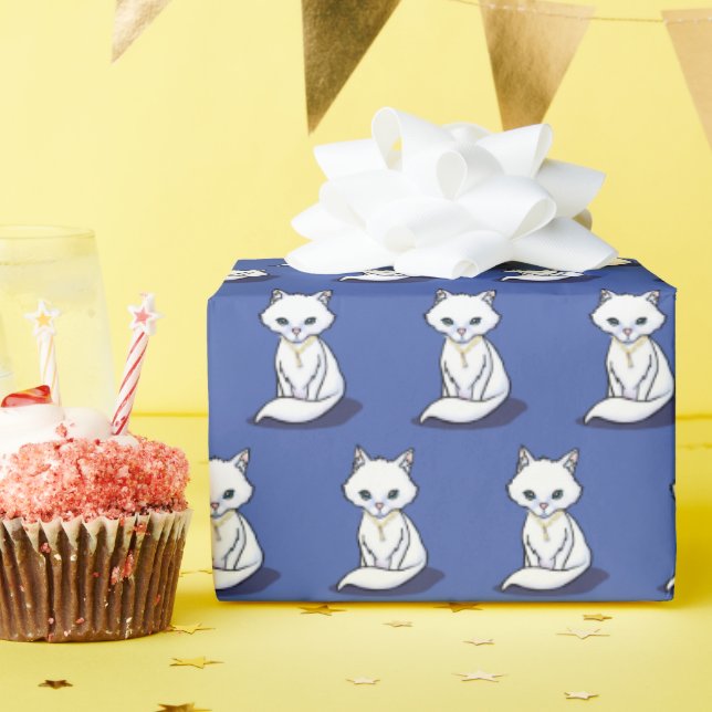 KiniArt White Cat Presentpapper (Födelsedagsfest)