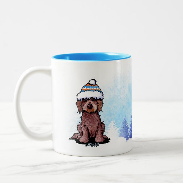 KiniArt Winter Chocolate Doodle-Hund Två-Tonad Mugg (Vänster)