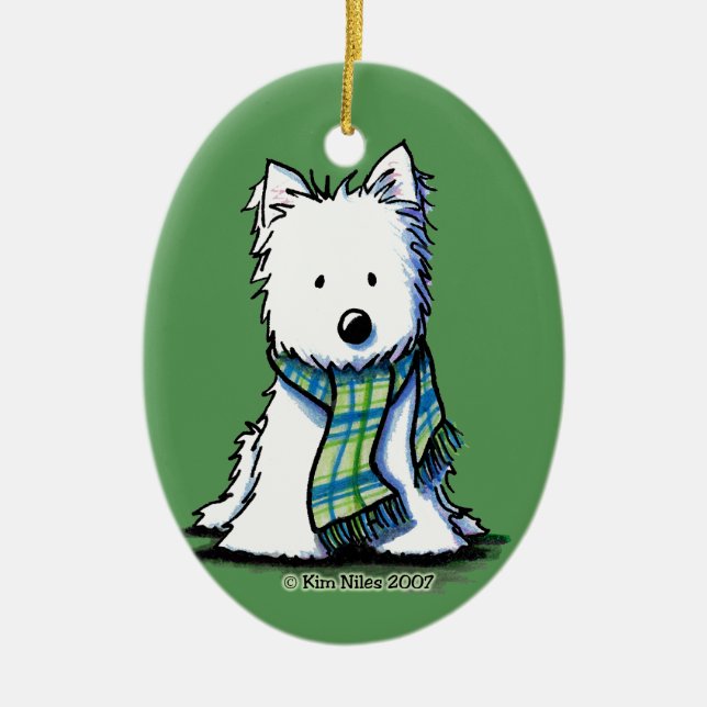 KiniArt Winter Scarf Westie Ceramic Ornament (Framsidan)