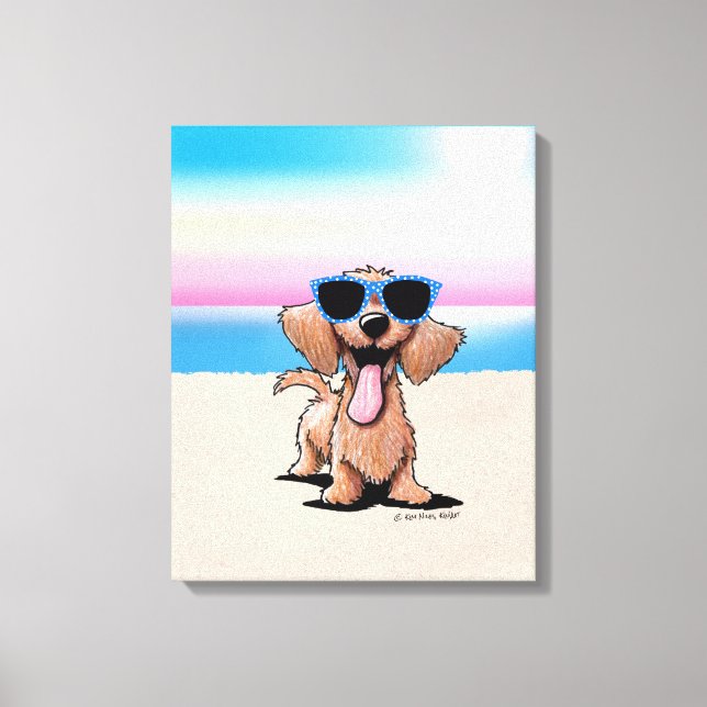 KiniArt Wirehsted Dachshund Hund Beach Canvastryck (Framsida)