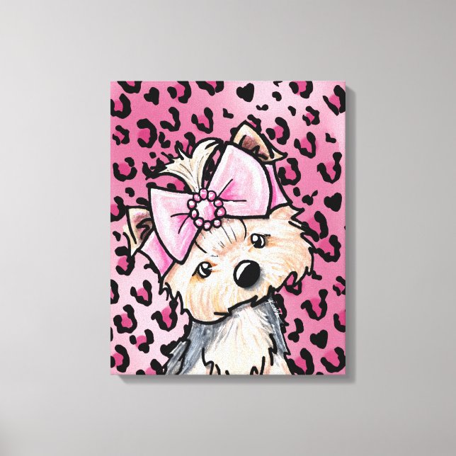 KiniArt Yorkie Girl Rosa Leopard Canvastryck (Framsida)