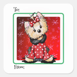 KiniArt Yorkie-jul Fyrkantigt Klistermärke