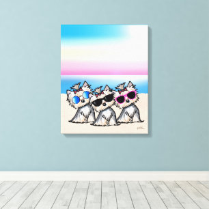 KiniArt Yorkie Trio Beach Canvastryck