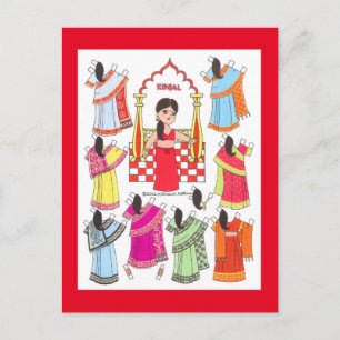 Kinjal, Sari Girl of India Papper Doll Postcard Vykort