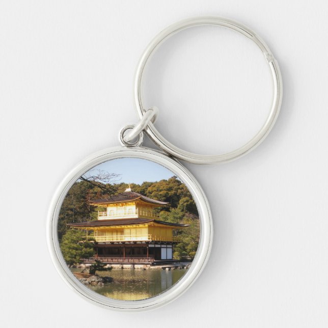 Kinkaku-ji 金 閣 Golden Pavilions 寺 Rund Silverfärgad Nyckelring (Framsidan)