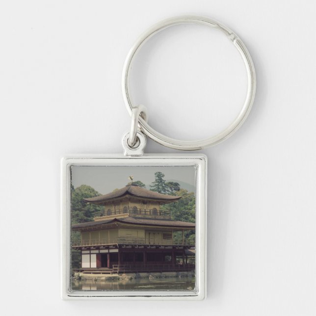 Kinkaku tempel som är hängivet till minnet fyrkantig silverfärgad nyckelring (Framsidan)