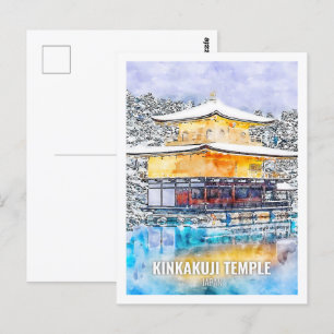 Kinkakuji Temple Japan Travel Watercolor Sketch Vykort