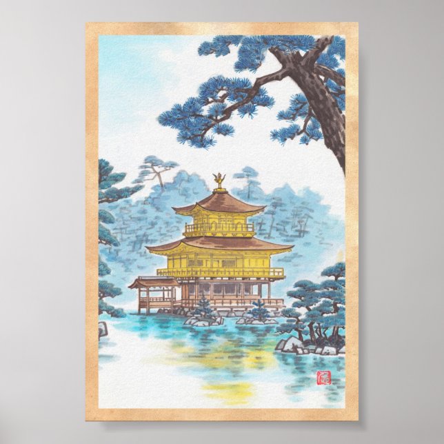 Kinkakuji Temple Kamei Tobei japanese scenery art Poster (Framsidan)
