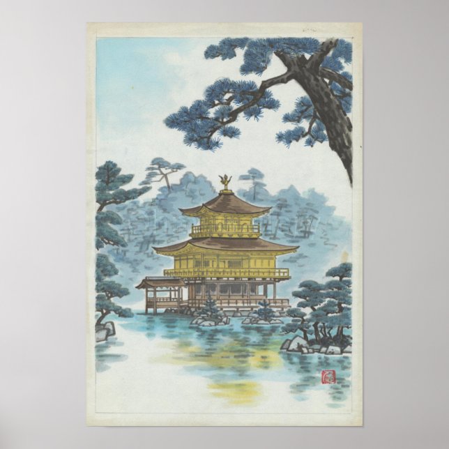 Kinkakuji Temple Kamei Tobei Scenery Art Poster (Framsidan)