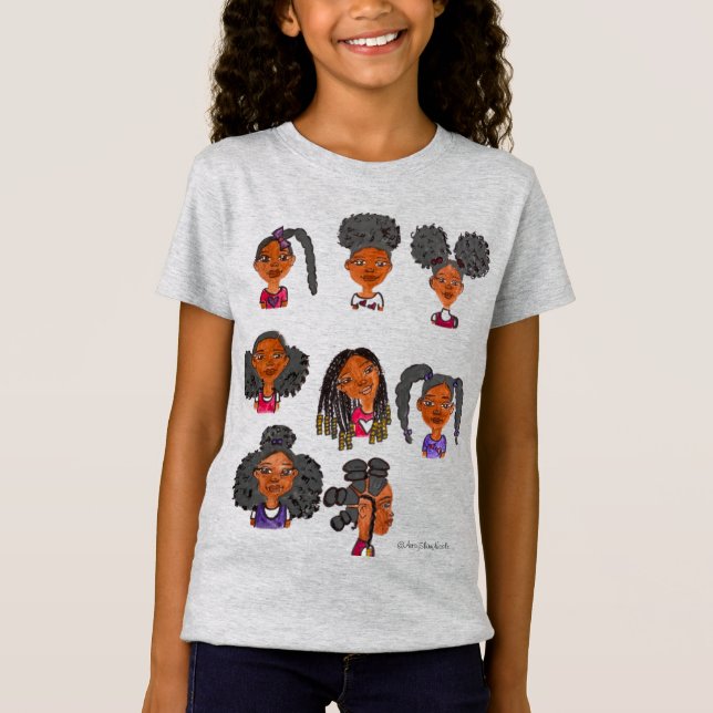 Kinky Curly Brown Skin Girls T-Shirt (Framsida)