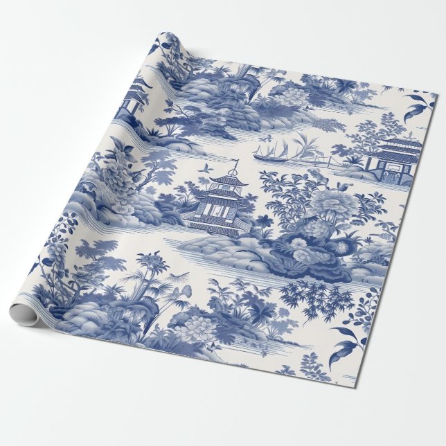 Kinoiserie Asian Ligcape Painting Presentpapper (Utrullad)