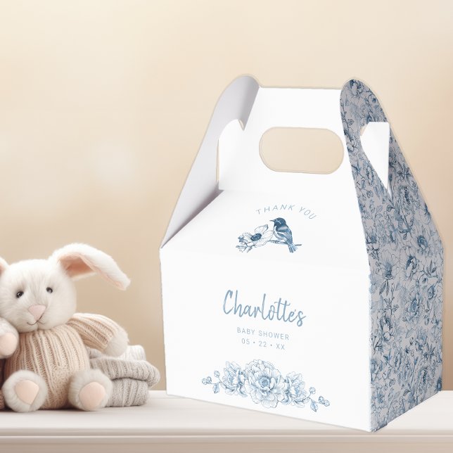 Kinoiserie Baby Shower Favor Box - Blue Blommigt B Presentaskar (Dusty Blue Favor Box)